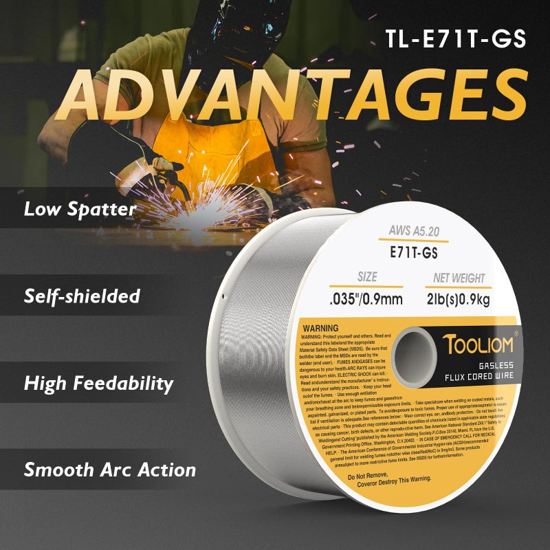 TOOLIOM E71T-GS .035"" Diameter 2-Pound Spool Flux Core Self-shielded Carbon Steel MIG Welding Wire - Image 3